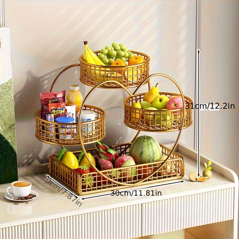 TEMU Heart-shaped 3-tier Metal Fruit Basket - Durable, Elegant Display Stand For Fruits, Veggies, Bread, Snacks& Candy| , Wedding& Party Centerpiece|