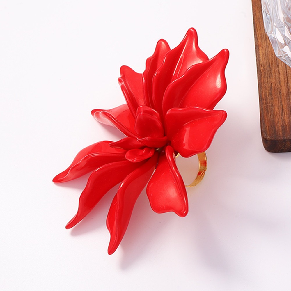 Women's Exquisite Red Flower Open Ring, Elegant Party Accessory
