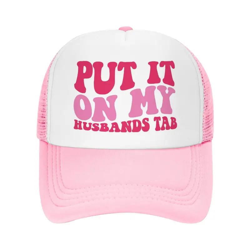 

My Husband's Tab" Funny Slogan Mesh Baseball Cap, Unisex Adult Sports Style, 100% Polyester, Medium Stretch, Machine Washable, Pvc Trim, Denim