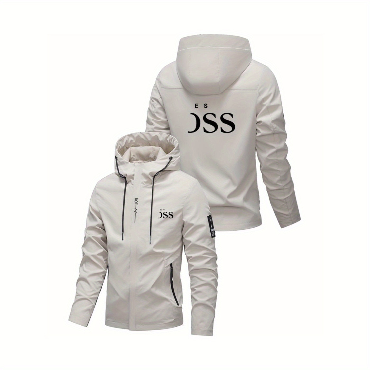 Heren Lente en Herfst Letter Print Hoodie met Rits en Zak, Casual Outdoor Sportjas