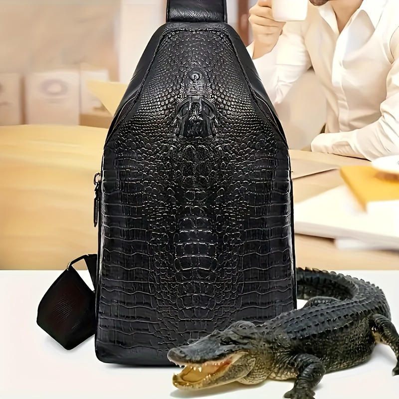 Men's Lightweight Chest Bag - Crocodile Pattern, Earphone Hole