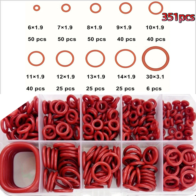 Image of 351pcs Silicone O-ring Sealing Gasket Set | Oil-resistant And Heat-resistant, Includes 10 Different Sizes, Suitable For Automobiles, Pipes, And Faucets