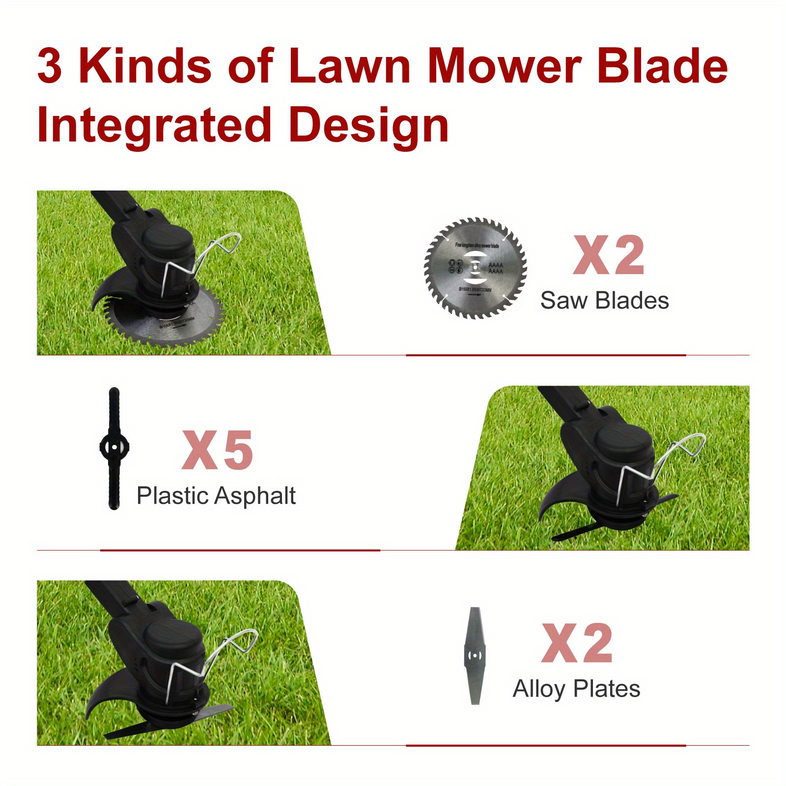 powerful 24v cordless electric eater 4 in 1 with lawn trimmer wheel edger mini mower and brush cutter functions with multiple blades and string trimmer for lawns yards and gardens details 5