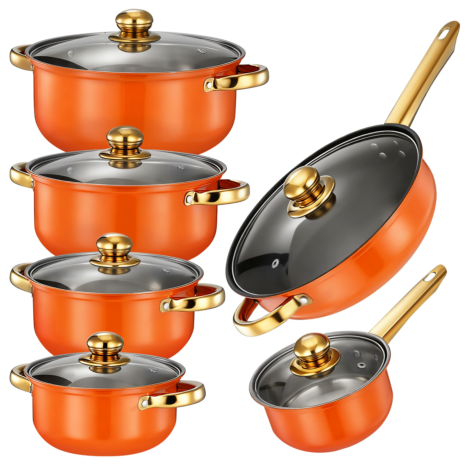 TEMU 6pcs Stainless Steel Cookware Set With Lids And Handles- Ideal For Home And Camping, Essential For Catering Services, Perfect Halloween Or
