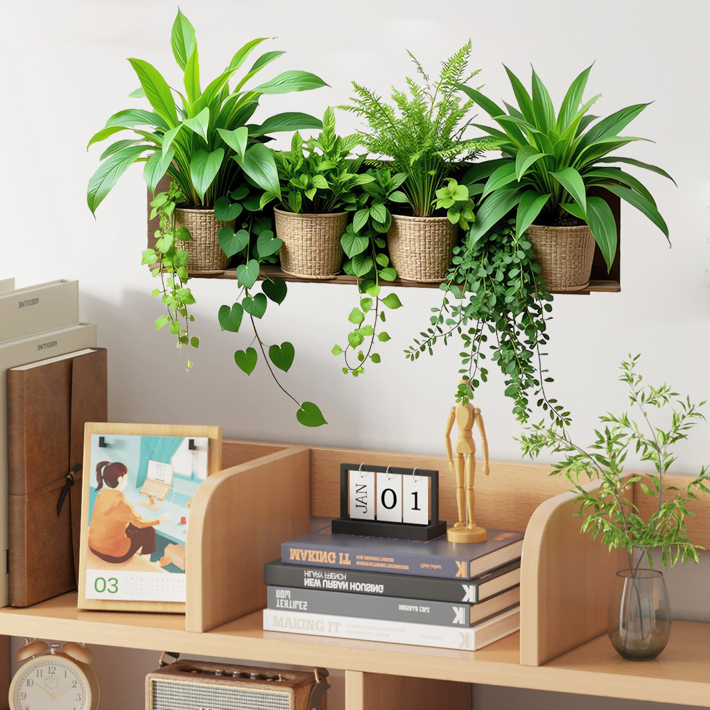 Image of 1pc Potted Plant Wall Stickers, And Scratch-resistant, Peel-and-stick Aesthetic Stickers, Plant Stickers Suitable For Home Decoration, Glass Decoration, And Cultural Art Atmosphere Decoration