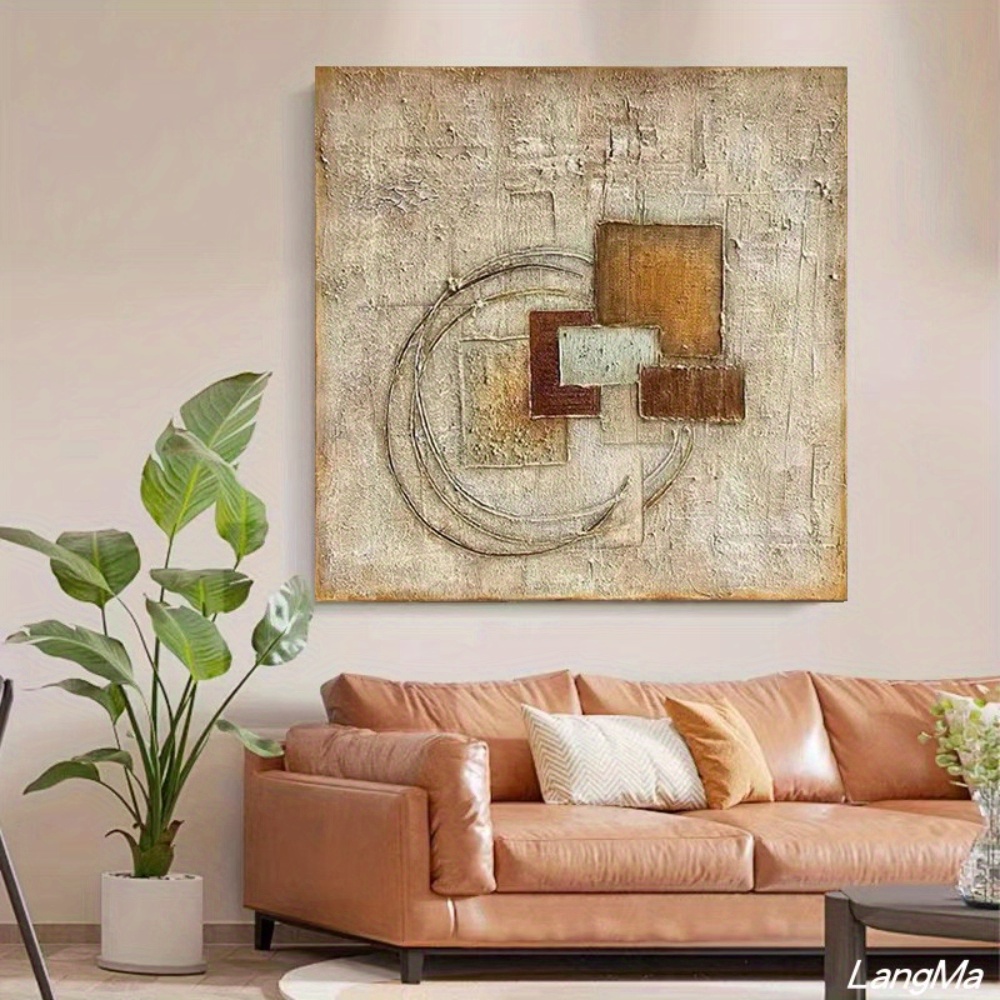 Hand-Painted Wabi-Sabi Zen Oil Painting - Modern Minimalist Abstract Wall Art, Hand-Painted Texture Square Picture Suitable for Living Room, Bedroom, Office Decor - Artwork for Interior Designers & Collectors