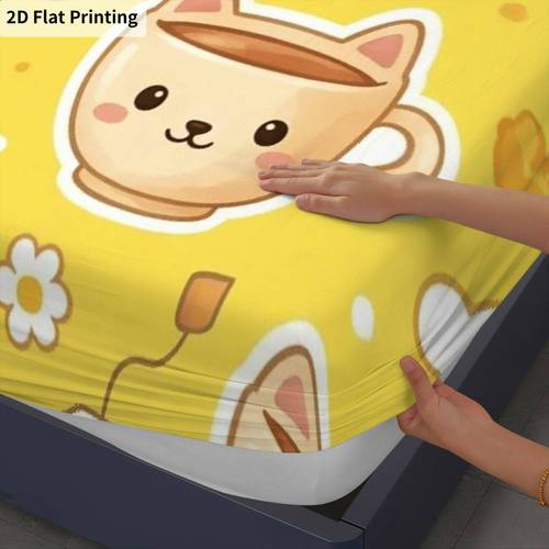 3pcs style daisy fitted sheet three piece set 1 x fitted sheet and 2 x pillowcases spring theme tea mug bedding mattress protector soft breathable