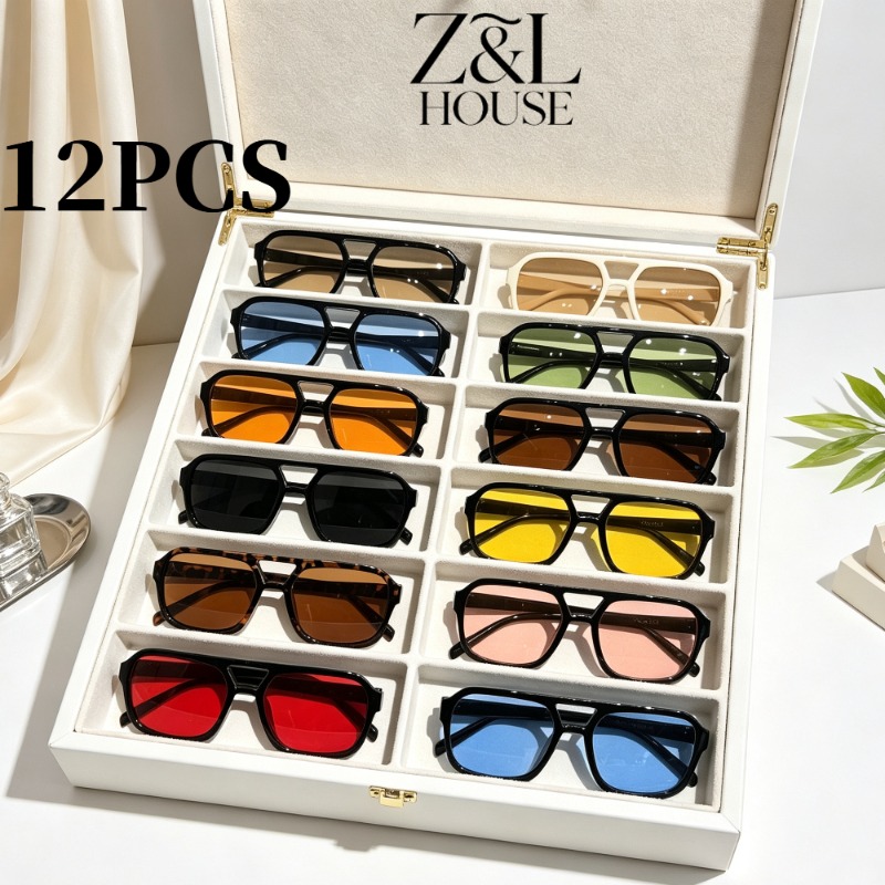 TEMU 12 Double Beam Pilot Men's And Women's Suits, Retro Square Pilot Frame -color Change Color Lenses, Fashionable Driving Party