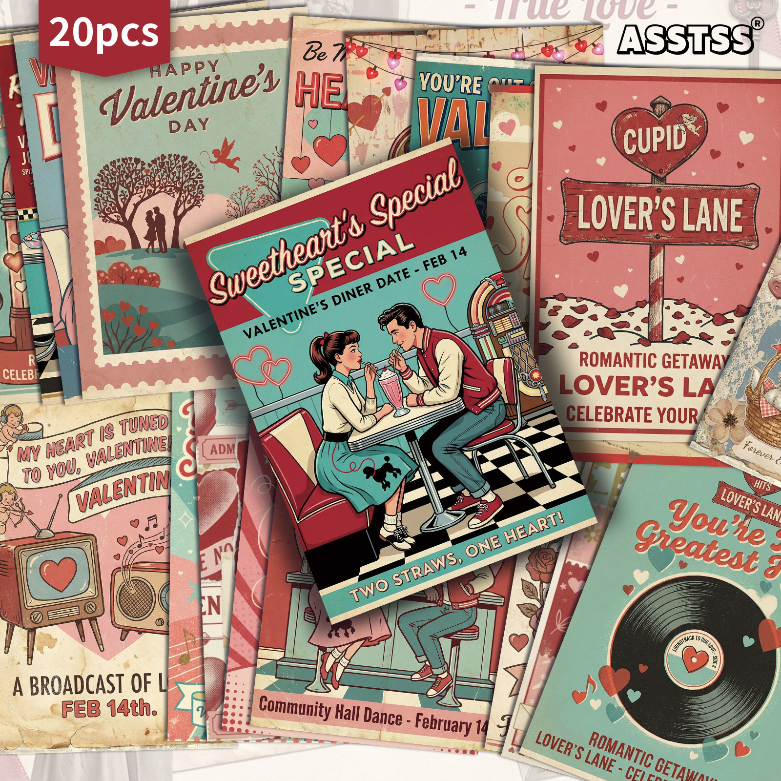 TEMU 20 piezas ASSTSS Tarjetas Retro Pinup de 1950 - Páginas Vintage para Diarios de Recortes y Manualidades, Tarjetas Decorativas Coleccionables con