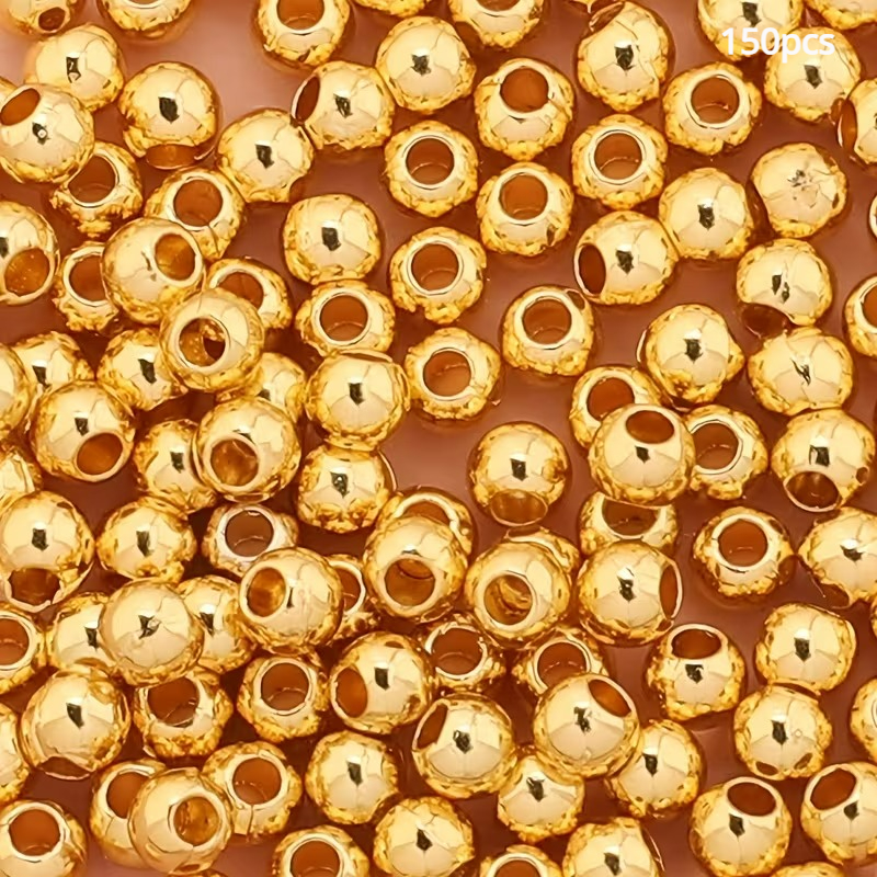 TEMU 150pcs Perles d'espacement lisses CCB, Perles décoratives dorées, Ajouts de bijoux, Perles d'espacement faciles, Perles d'espacement avec trous,