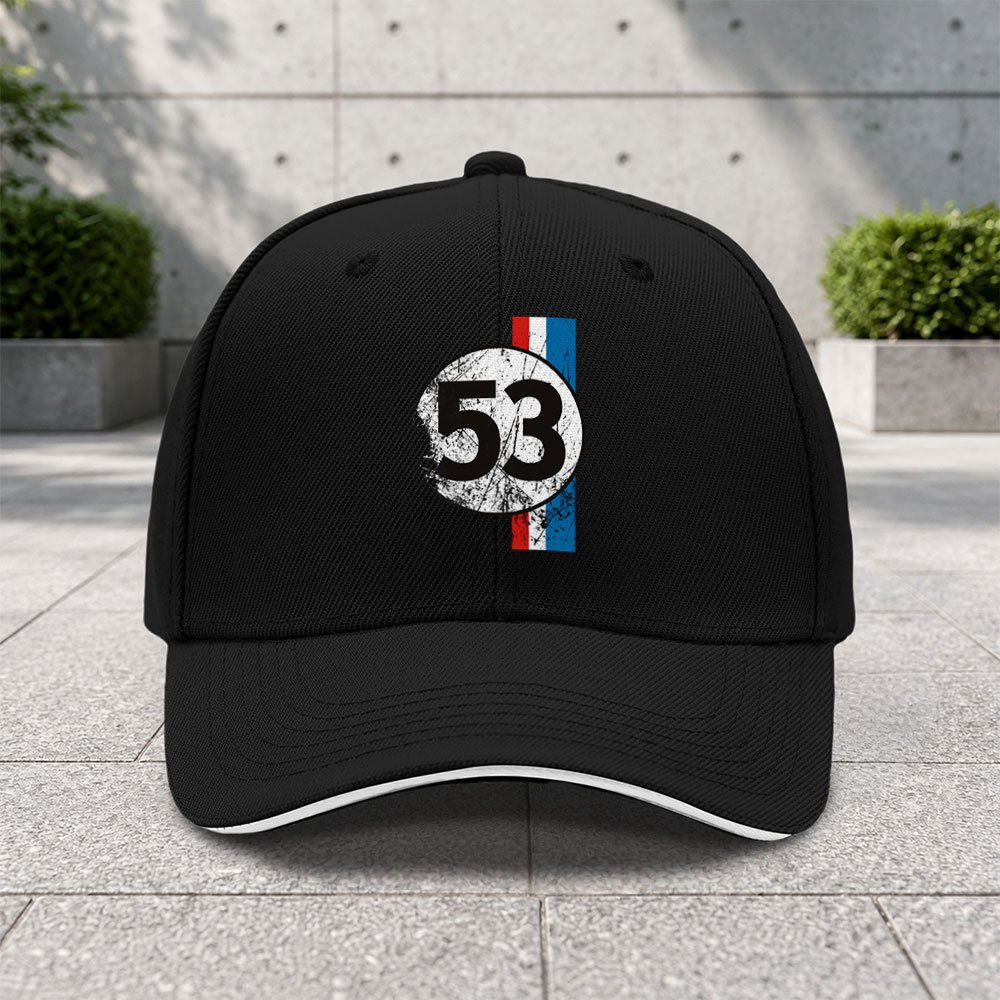 TEMU 1pc Herbie Racing Car No. 53 Adjustable Sandwich Baseball Cap - Trendy Printing - Suitable For Outdoor Sports And Camping Enthusiasts - Popular