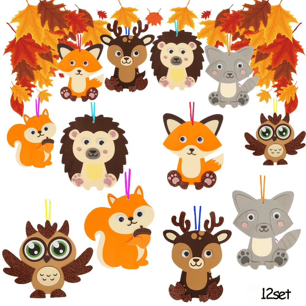 TEMU 12 Sets Of Autumn Animal Felt For Party Small Gifts, Animal Handmade Sets, Including Foam Stickers, Holiday Handmade Kits For Party Supplies,