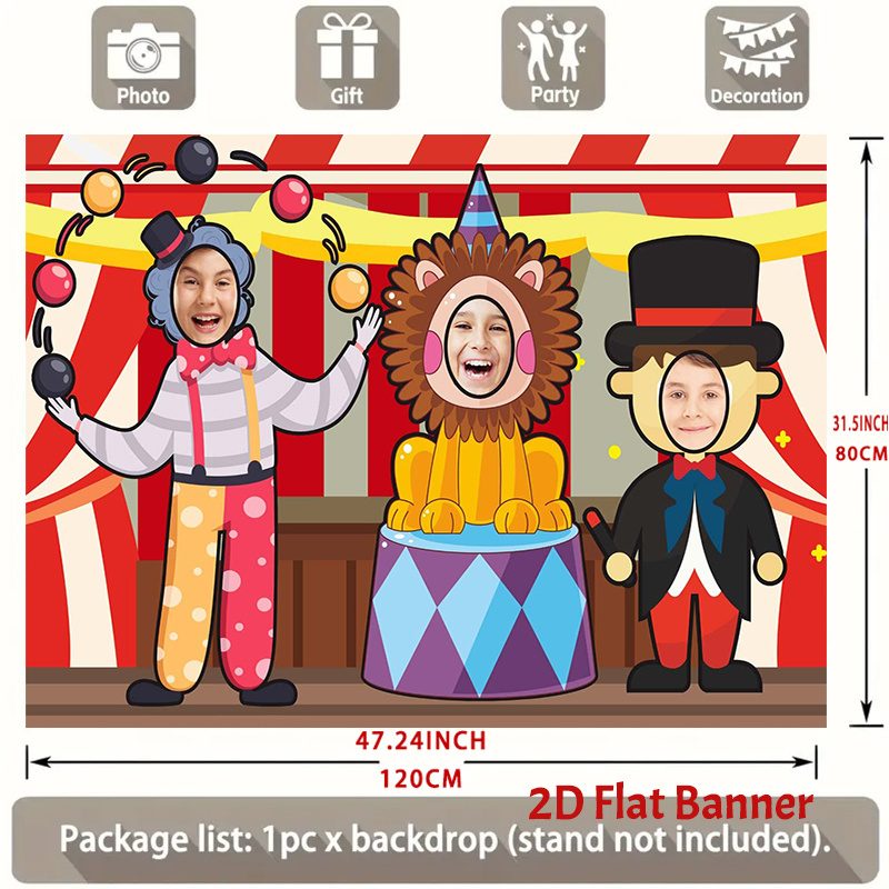 TEMU 2d Flat, 2d Flat - 2d Flat, 2d Flat - 1pc A 2d Flat Banner Designed For Mardi Gras Photography, Featuring Circus-themed Props Like A Clown, A
