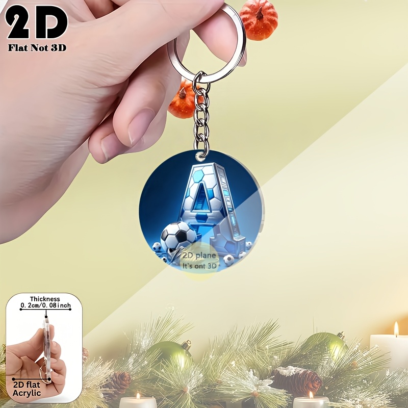 TEMU 2d Flat - 2d Plane, 1pc Of Soccer Letter Round Acrylic Keychain, Keychain Gift For Soccer Players And Fans, Suitable For Handbags, Keys,