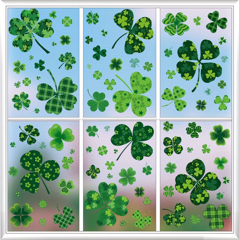 

118pcs Style 's Day Window Clings, 9 Sheets Pvc Shamrock Stickers, Thickness, Static Cling Mounting, Double Sided Irish Decals For Home Holiday Party Decor