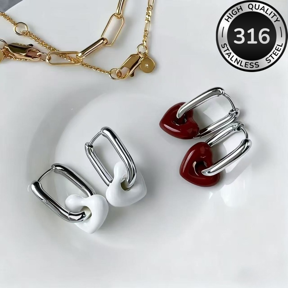 Multi-Color Heart Drop Earrings in Stainless Steel