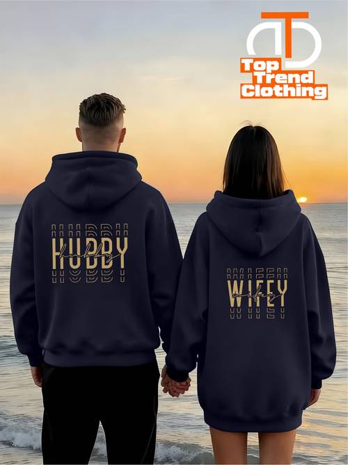 wifey couples hooded sweatshirt with vintage font design for daily wear