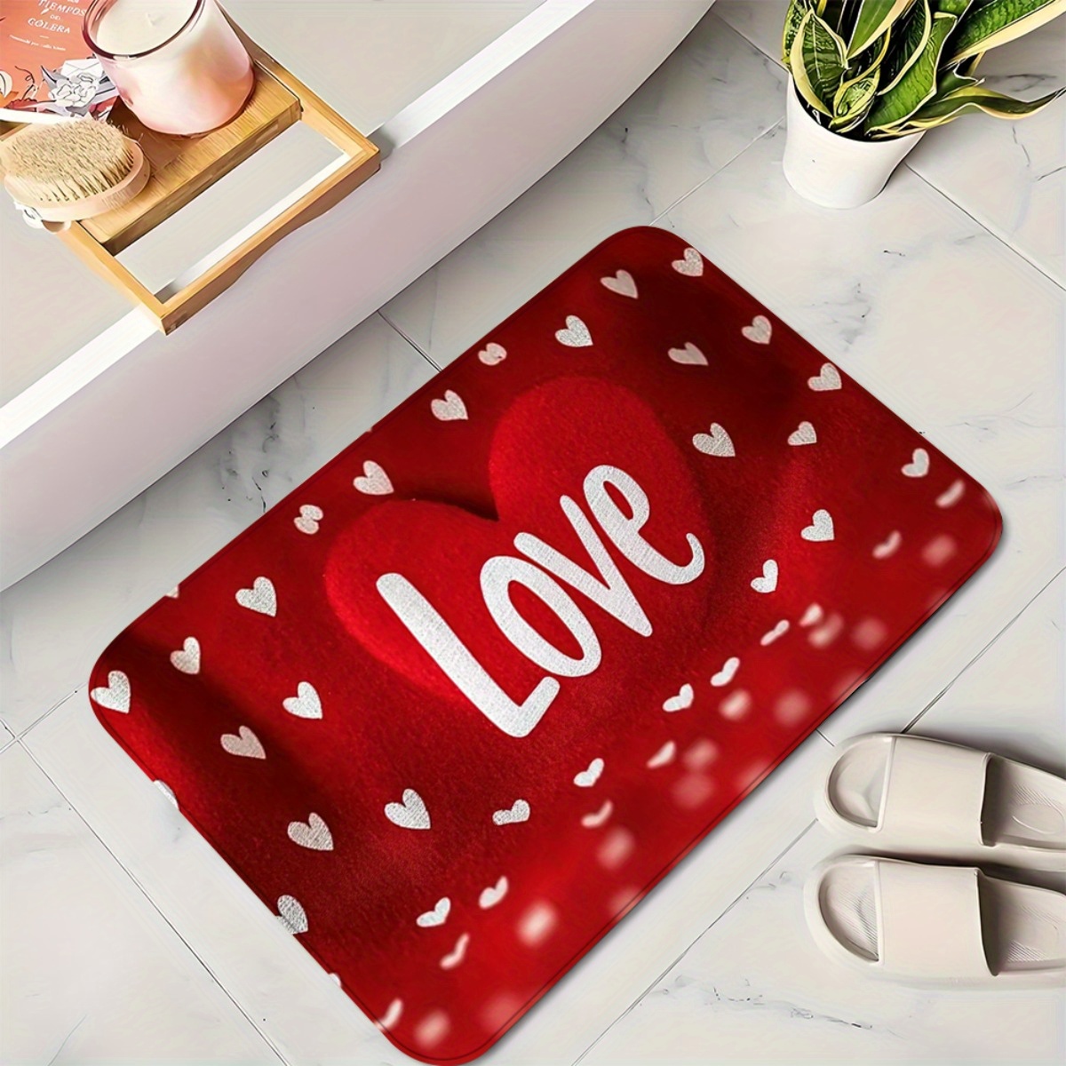 TEMU 1pc, Warm Red Mats - Plush And Comfy Love-inspired Floor Coverings For Your House, Ideal For Settings.