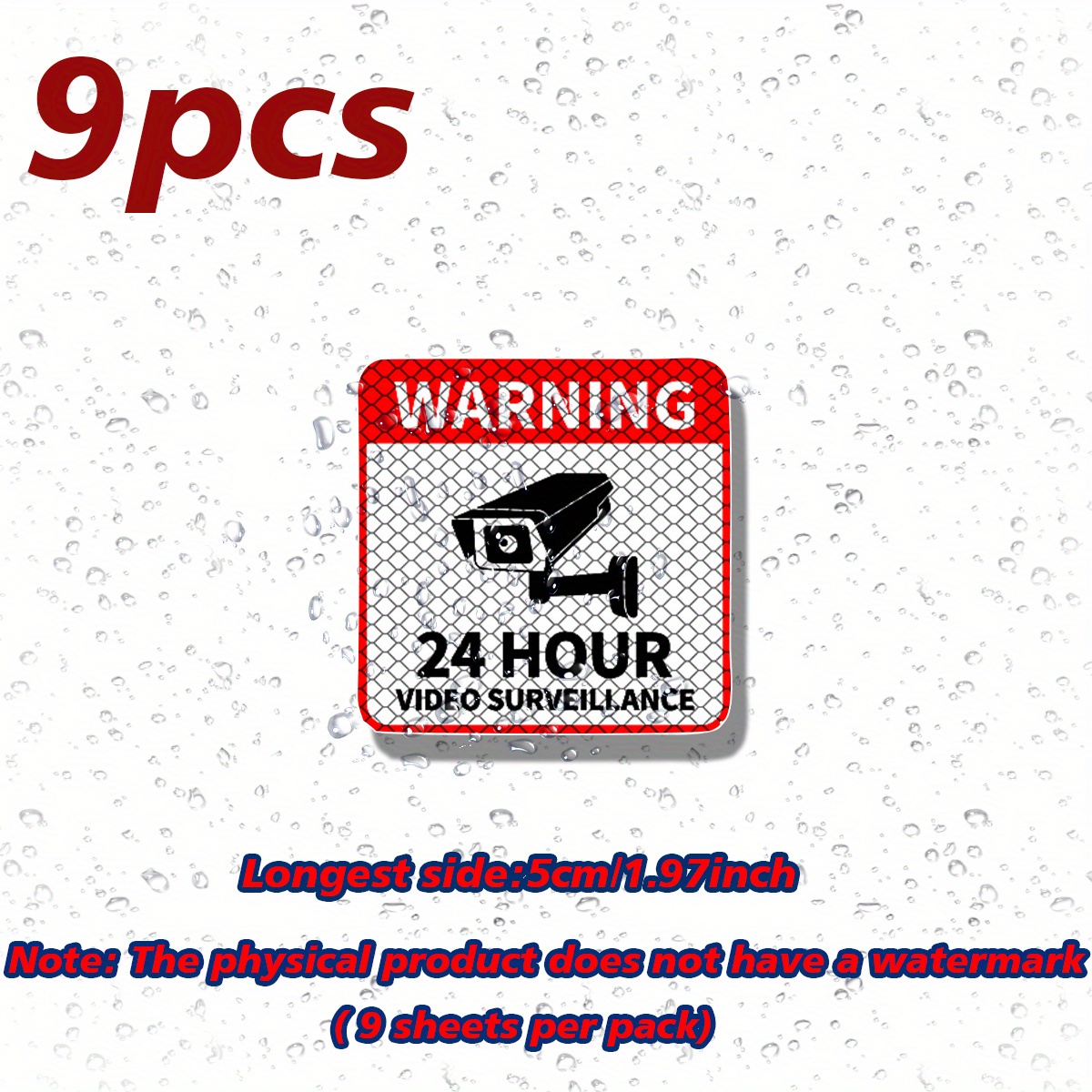 9pcs/sheet 24 Hours Video Surveillance Night Safety Warning Stickers Vinyl Decals - For Car Bumpers, Windows, Laptops, Trucks, , Water Bottles, Books - Durable And Versatile