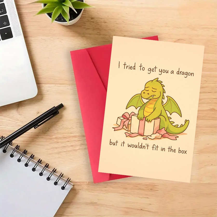 TEMU A Single Adorable Dragon-themed Greeting Card, Perfect And Humor. Ideal For , , Birthday Celebrations, To To 's Face, And A Great Christmas Gift