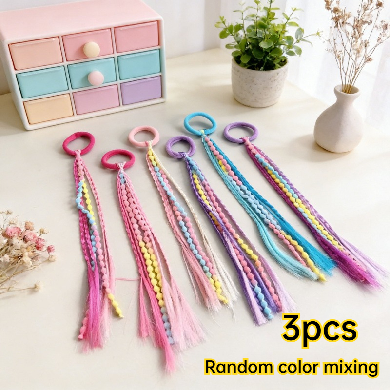TEMU 3pcs Set Of Women's Hair Accessories In Assorted Colors - Random Combination Of Colorful Braided Hair Ties, Stylish Flat Twist Braids, Ponytail