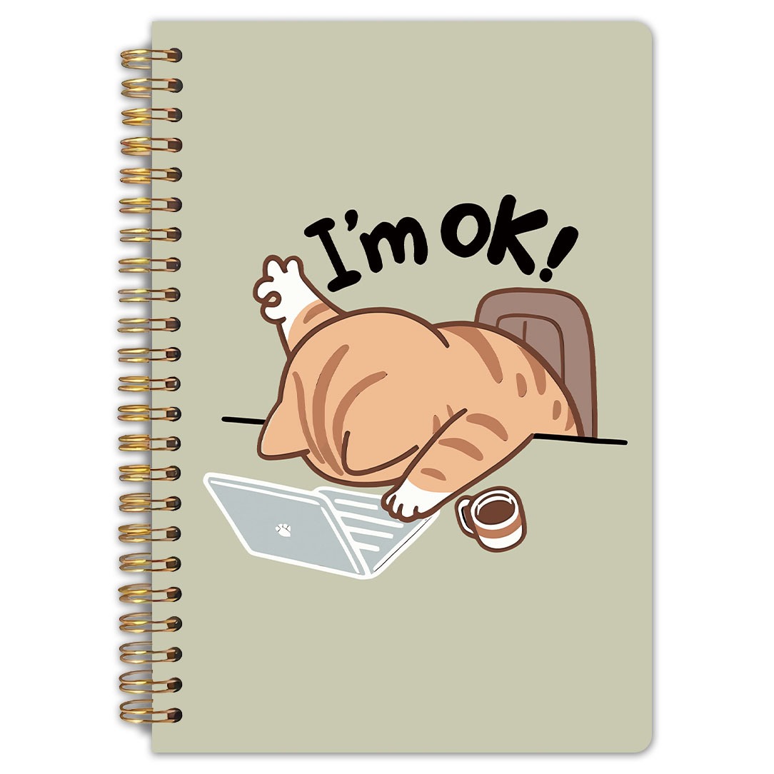 TEMU 1 cahier spiralé Chat Im OK | Journal de travail réconfortant et , 5.5x8.3, 50 pages, papier lisse, reliure spirale dorée durable, ligné pour le