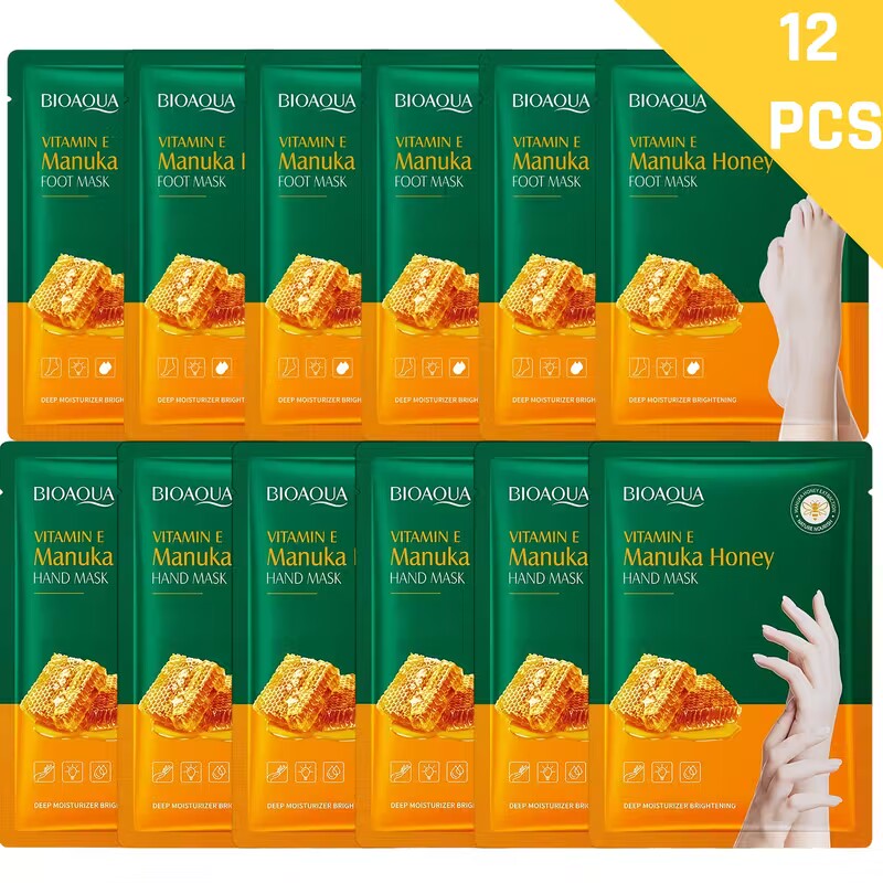 TEMU 12pcs Of Maks, 6pcs Of Hand Masks +6pcs Of Foot Mask, Moisturizing Glove, Hydrating Hand Masks For Dry Peeling Hands, Exfoliating For Smooth Hands (honey)