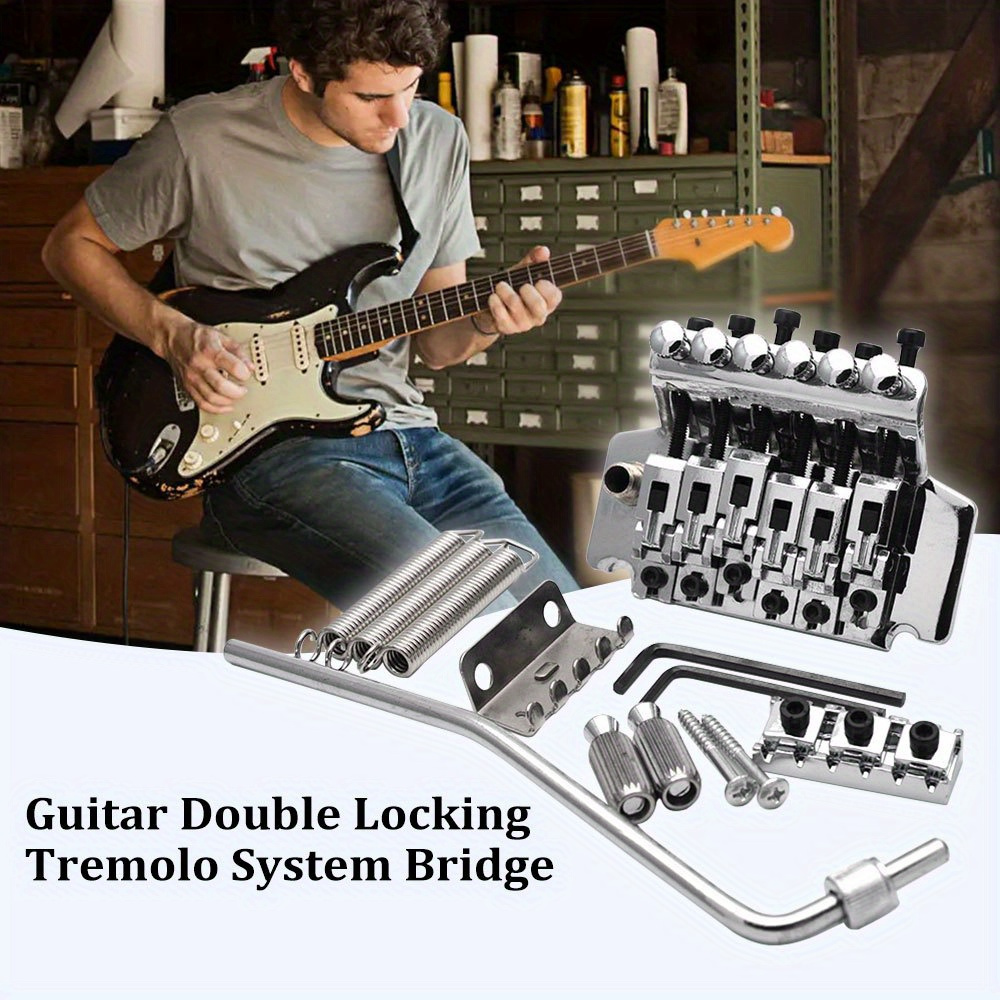 Guitar Double Locking Tremolo System Bridge with Bar Double Locking Electric Guitar Replacement Parts