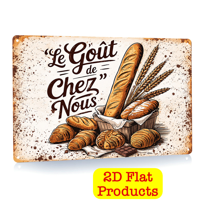 TEMU 1pc Artisanat Décoratif Mural, Plaque en Métal Pain Français 8X12In, Impression Plaque de Boulanger, Charme Rustique Décor Durable