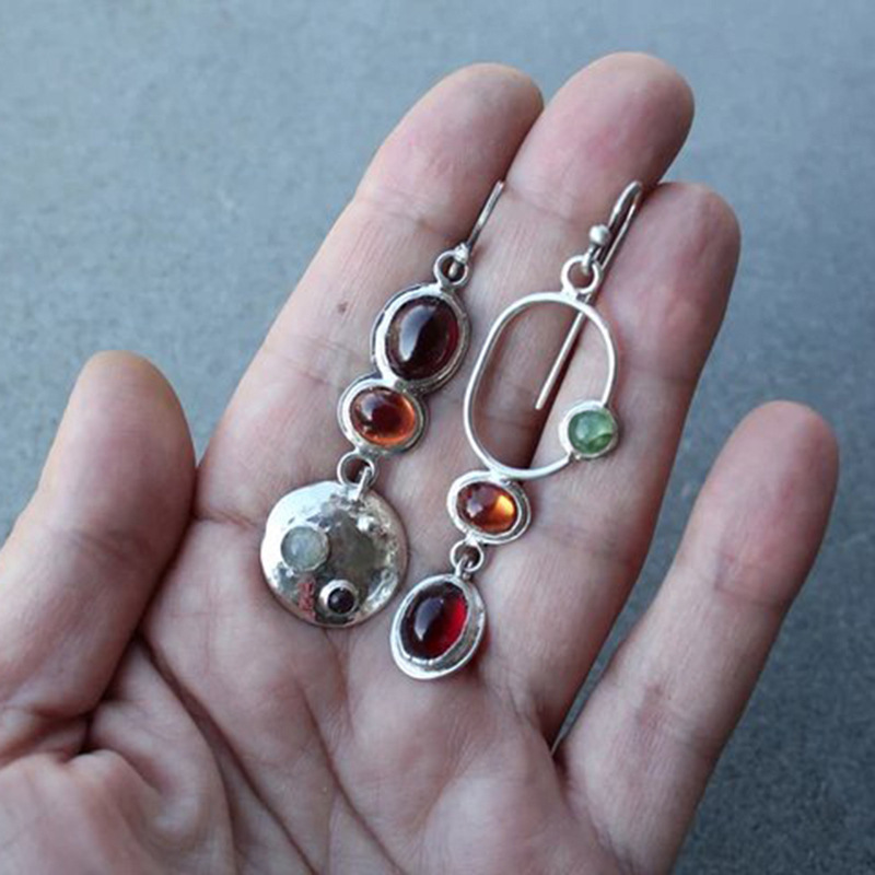 Image of Bohemian Vintage Women's Pendant Earrings With Hollow Geometric Design, With Synthetic Gemstones, Perfect For Parties, Gatherings, And Everyday Wear