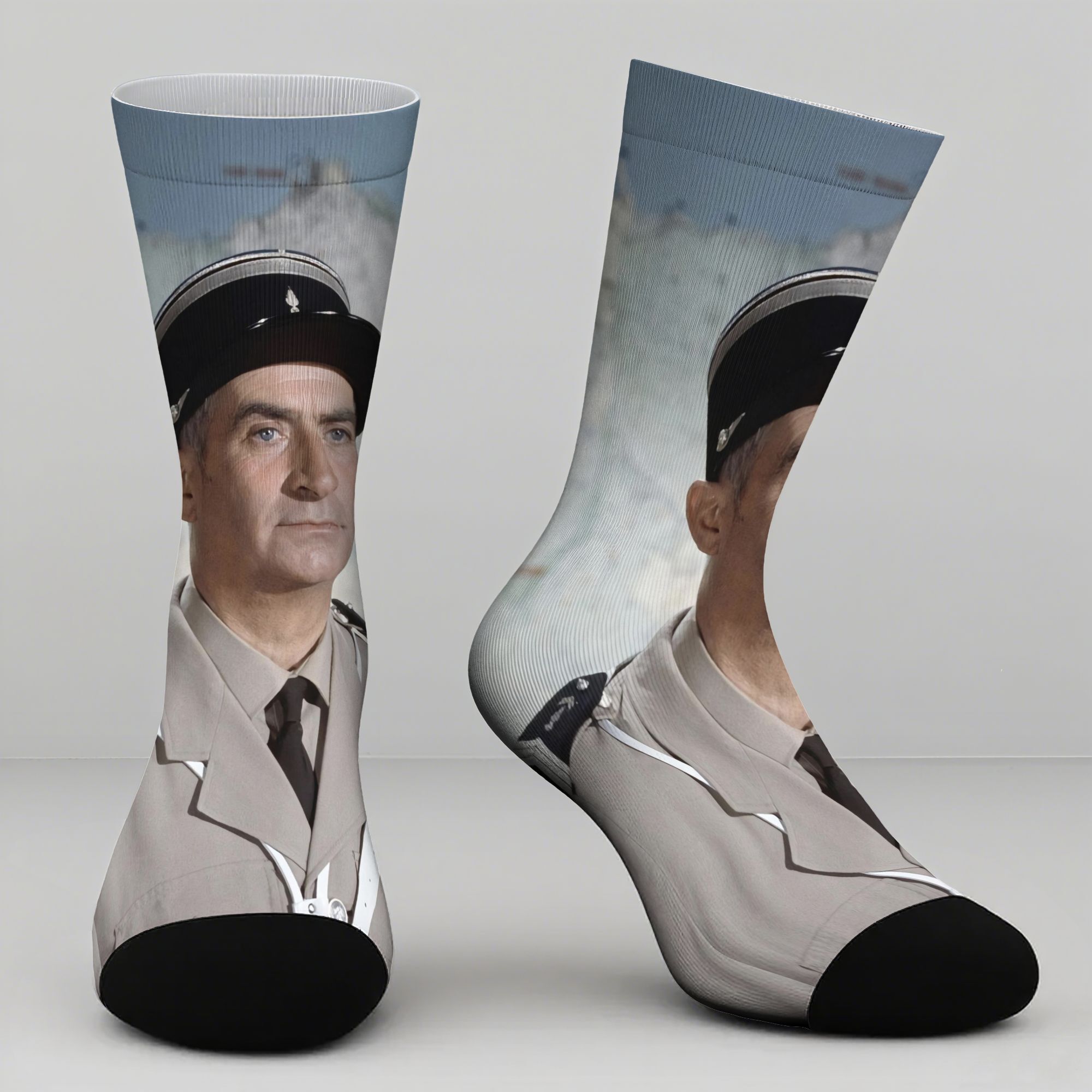 TEMU Chaussettes décoratives à décontracté avec imprimé portrait d'uniforme de police comique français "Retro Classic", imprimé respirant