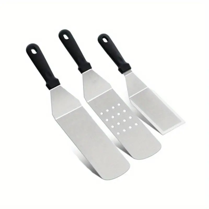 TEMU 3pcs Outdoor Stainless Steel Barbecue Tool Set, Camping Teppanyaki Hamburger Grill Shovel And Grilling Utensils