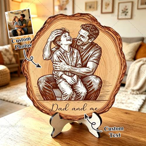 1pc personalized photo booth prop fathers day pyrography style custom photo portrait prop commemorative gift couple pet wedding anniversary room decor photo prop creative mothers day gift wooden christmas ornament