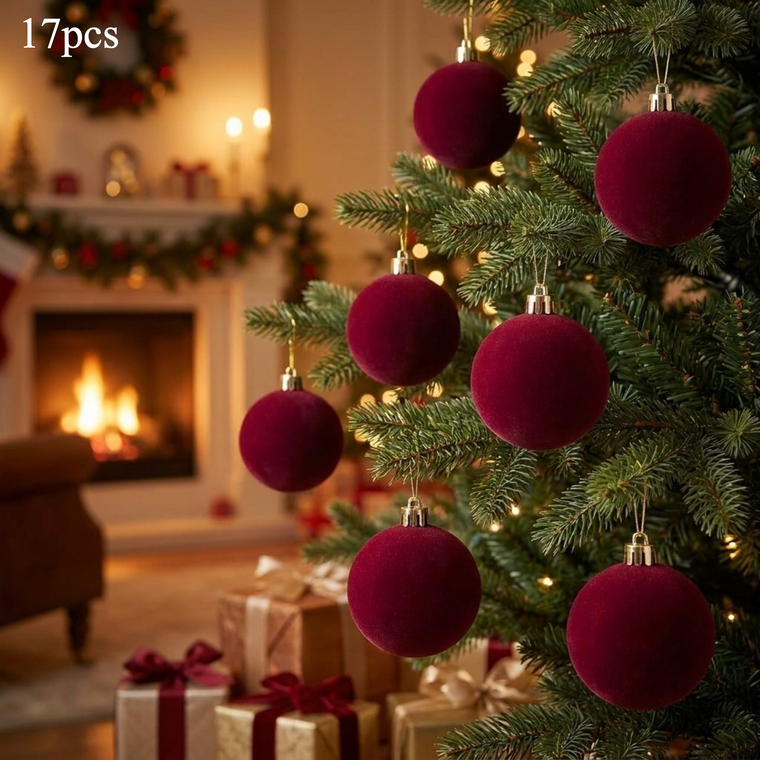 TEMU 17 adornos de bolas navideñas de terciopelo , decoraciones de lujo para árbol de Navidad, elegantes adornos colgantes para la decoración del