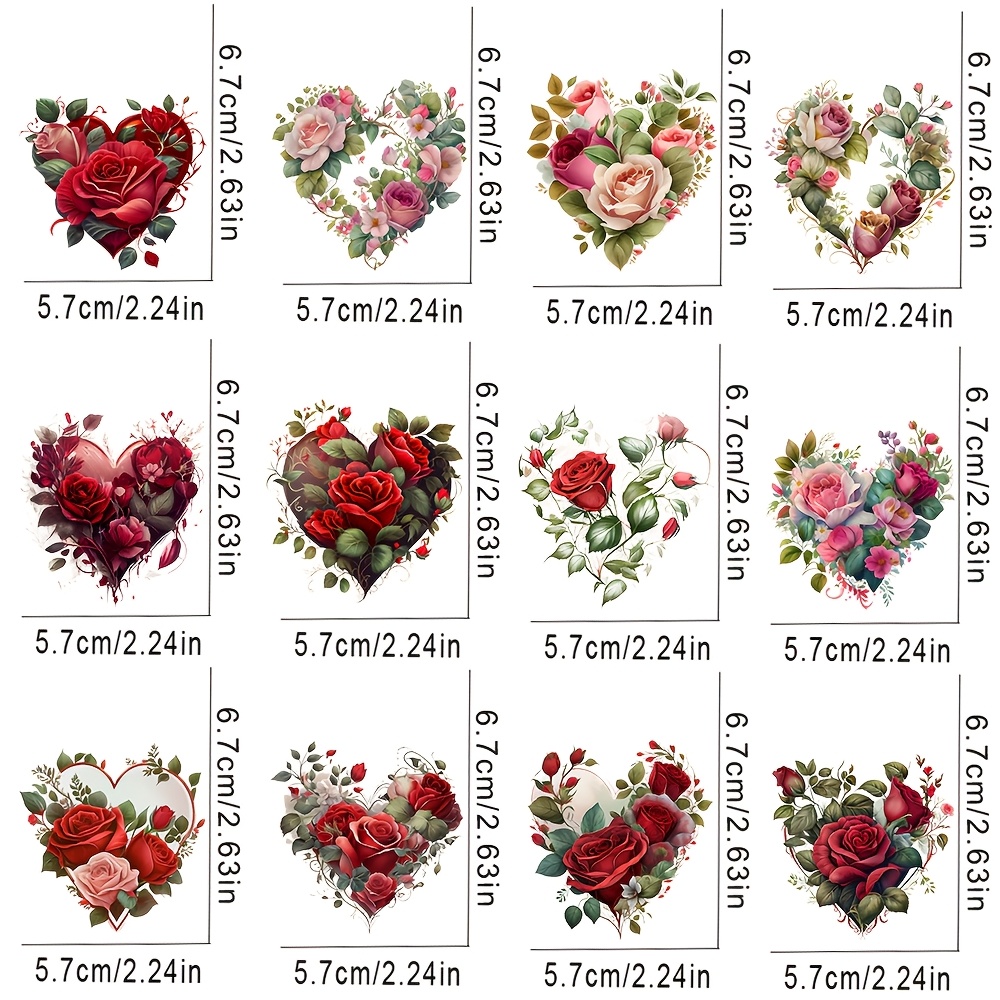 TEMU Adesivi Trasferibili UV DTF a Forma di Cuore , Confezione da 12 - Materiale in Autoadesivo, Ideali per Tazze, Bicchieri e Lavoretti Fai da Te,