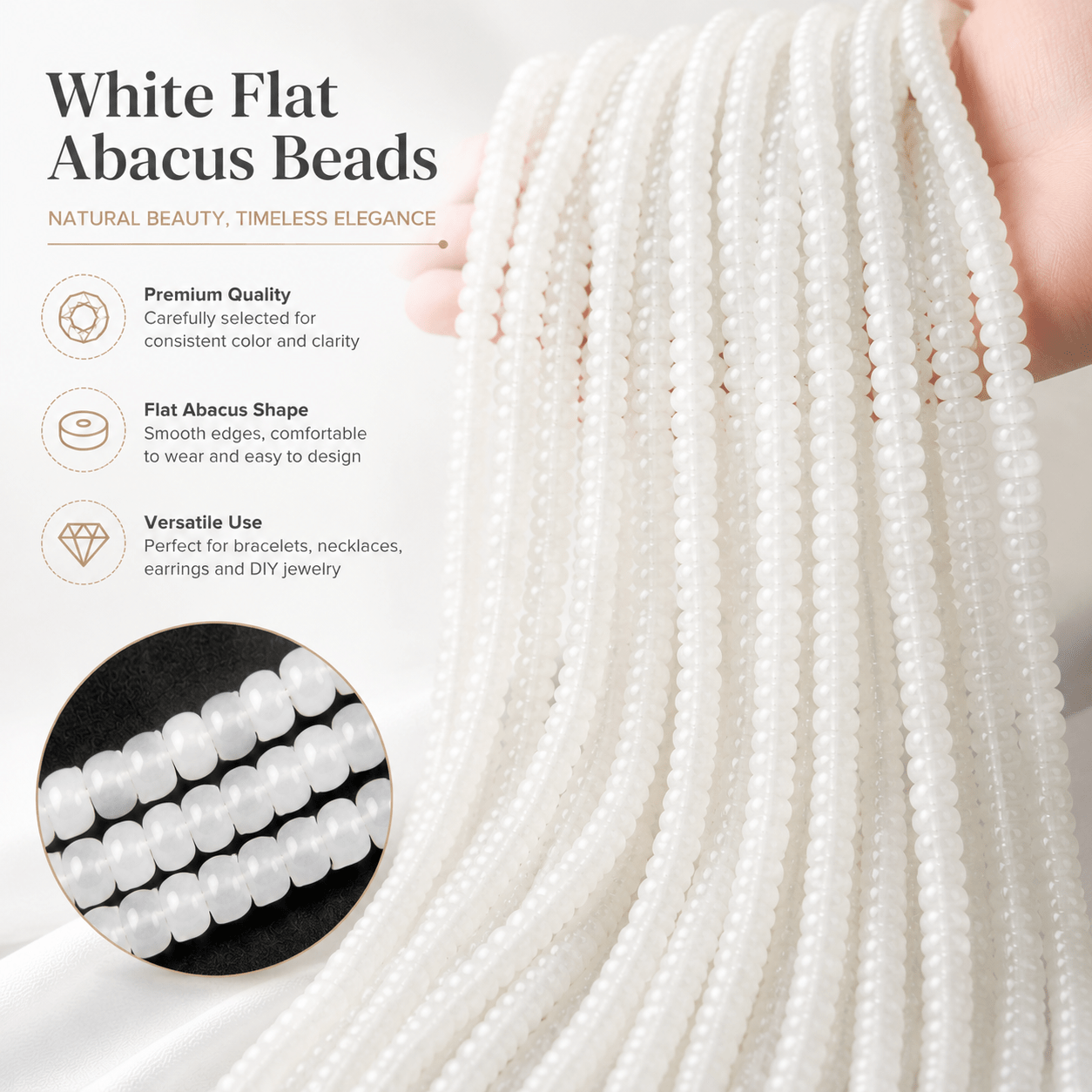 TEMU 62pcs 5*8mm White Abacus Beads, Suitable For Diy Decorative Accessories, Earrings, Bracelets, Necklaces, Etc., A Great Gift For