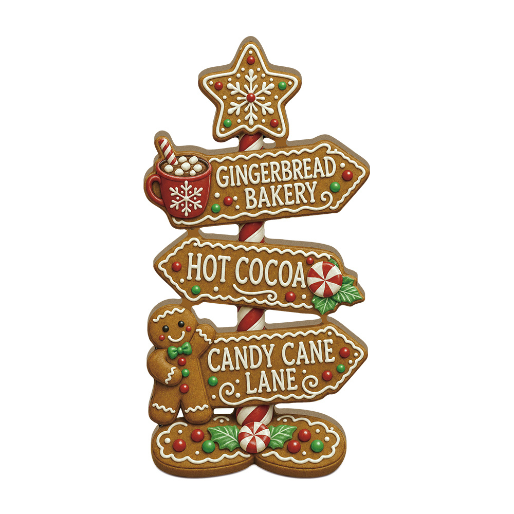 TEMU 2d Flat, 1pc Putuo Decor Modern Gingerbread Bakery Wooden Table Sign - Artificial Wood Suitable For Home Christmas Decor, Candy Cane Desktop