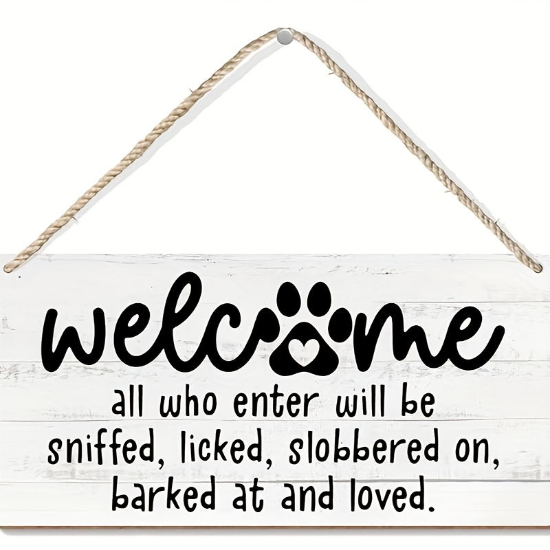 TEMU Boisenway Dog-themed Wooden Welcome Sign | Fun 2d Plane Craft, Perfect Gift For Dog Lovers, Suitable For Porch Decoration, Size 7.87x3.94 Inch