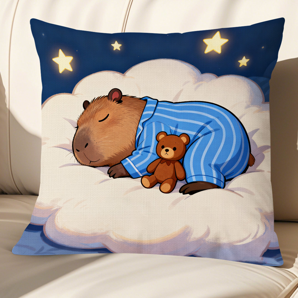 TEMU 1 Decorative Pillowcase Featuring A Capybara - Cushion Cover Ideal For Home And Car Use, And School Libraries