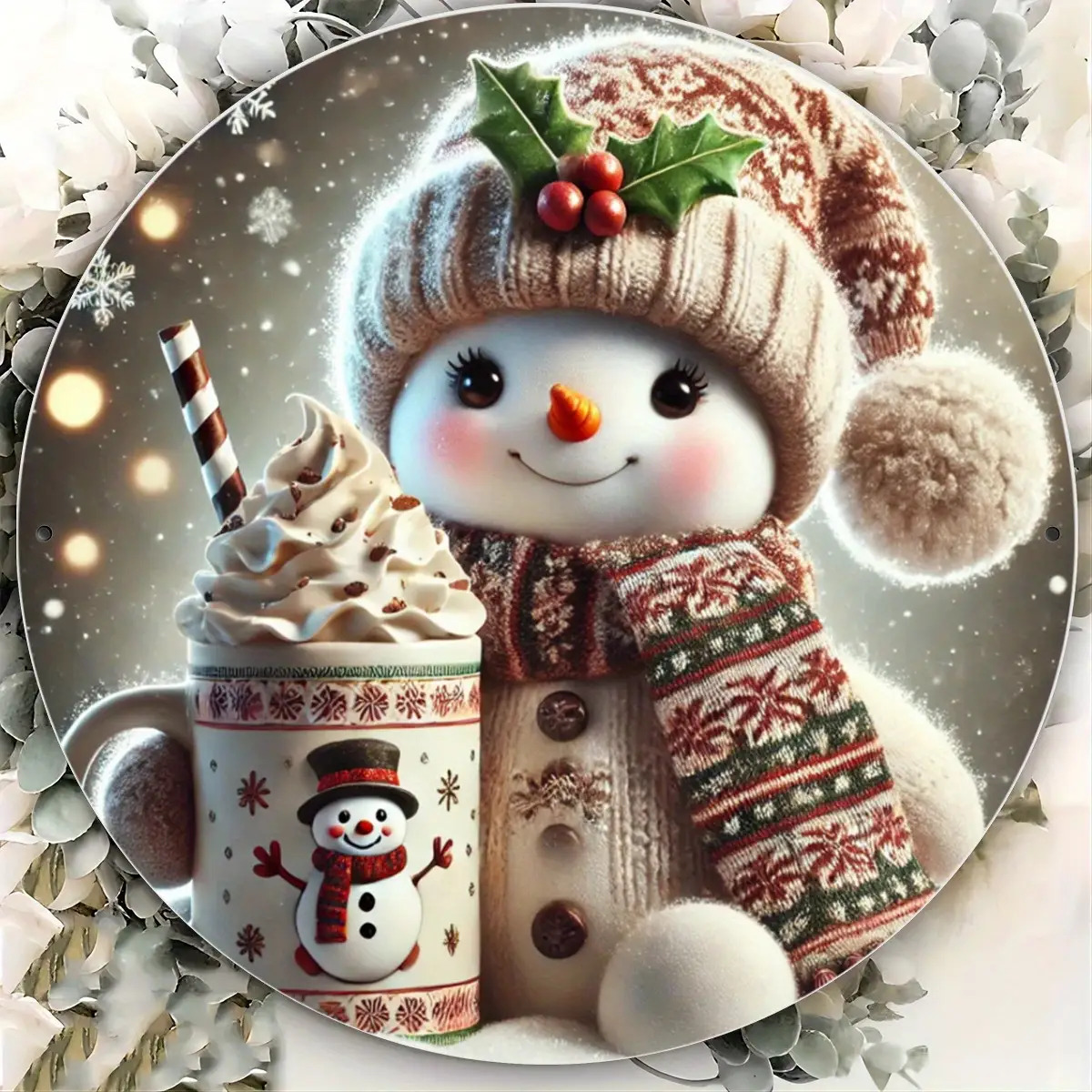 TEMU Décoration Murale en Bois 2D Plate et de Neige et Chocolat Chaud - Parfait , , ou la Décoration de Café, Idéal pour la Décoration de Chambre,
