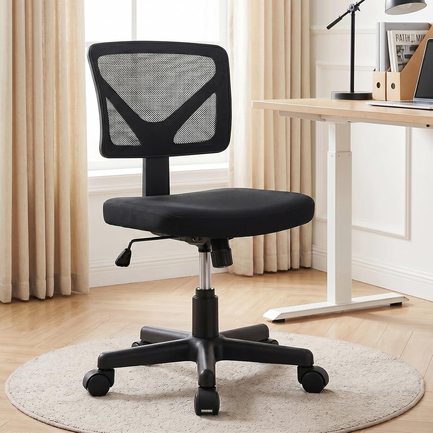 TEMU Small Home Office Chair, Armless Office Chair, Ergonomic Desk Chair With Wheels, Mesh Back, Removable Washable Foam Cushion, Height Adjustable