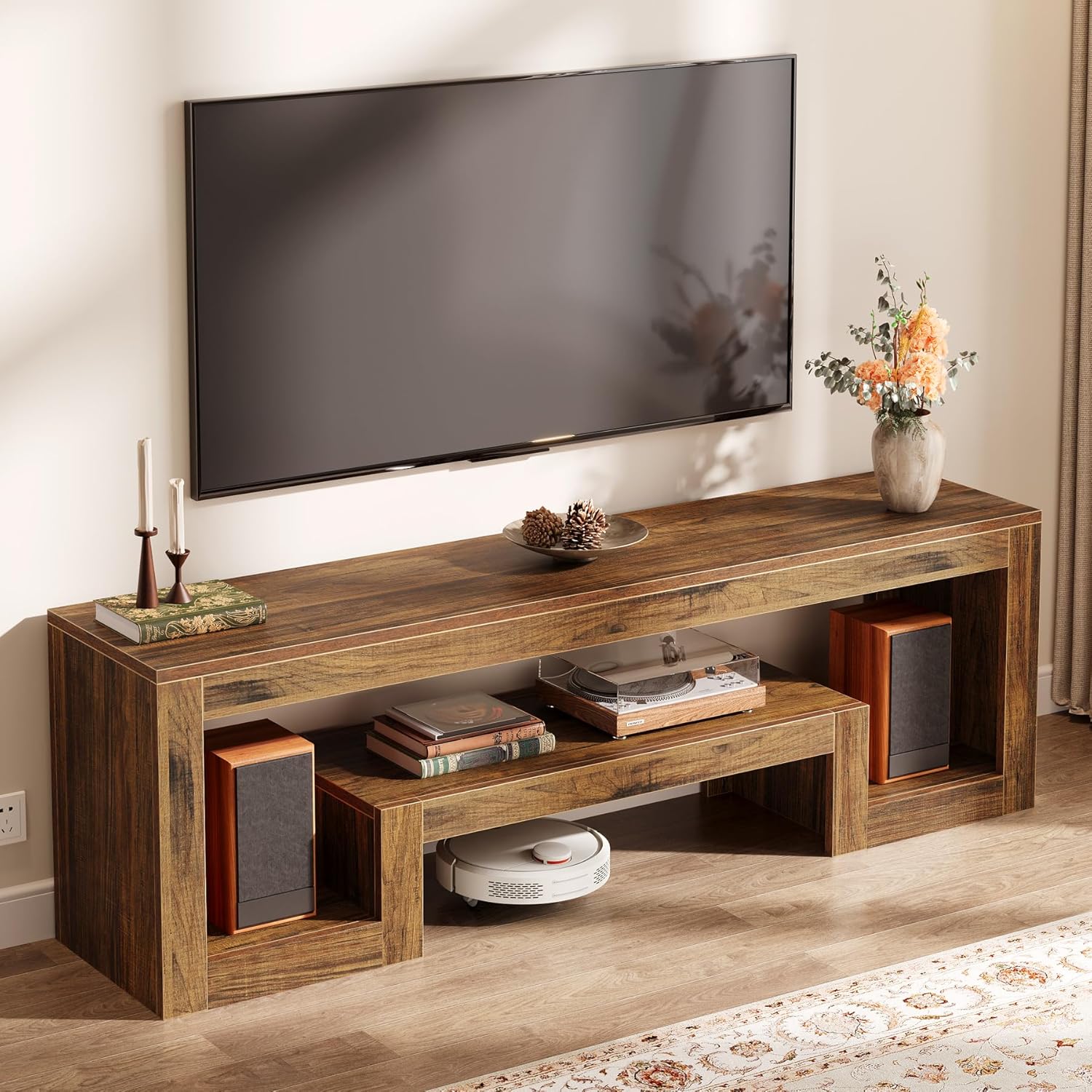 Tv Cabinet, Tv Stand, Tv Shelf, 160 Cm Lowboard With Open Compartments For 55/60/65 Inch Tv, For Living Room, Dining Room, Bedroom