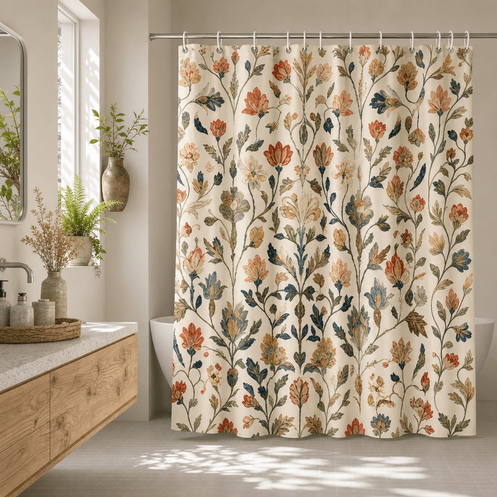 TEMU Rideau de Douche Floral 71x71 Pouces avec 12 Crochets, Rideau de Douche Vintage, Décor de Bain Rustique Ferme Fleur Feuille pour Salle de Bain
