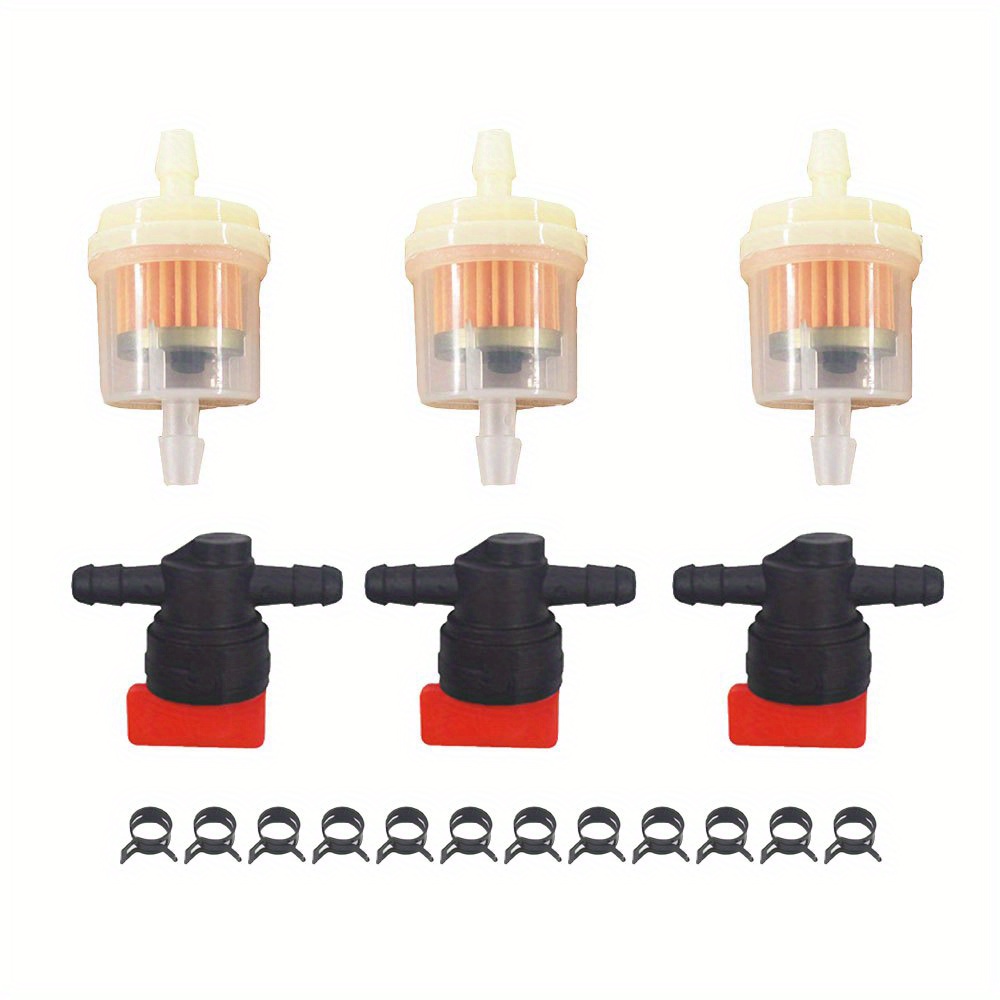 

1/4in Line Fuel Filters Shut Cut Off Valves Clamps Replacement For 494768 697947 698183 Lawn Mower Tractor, Waltyotur