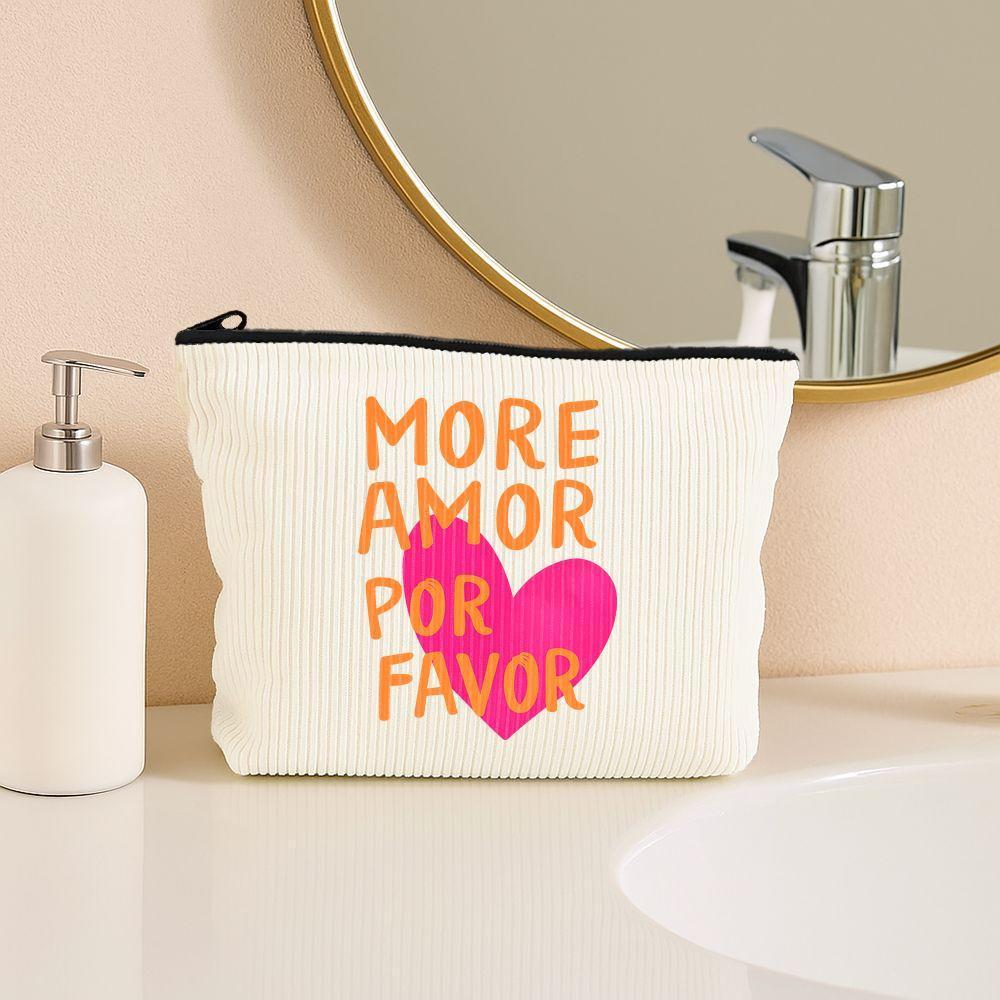 TEMU Trousse de Cosmétique Coeur Rose et " ", Trousse à Cosmétiques en Velours , Design Ludique et Vibrant, Pochette de Toilette Portable à Fermeture