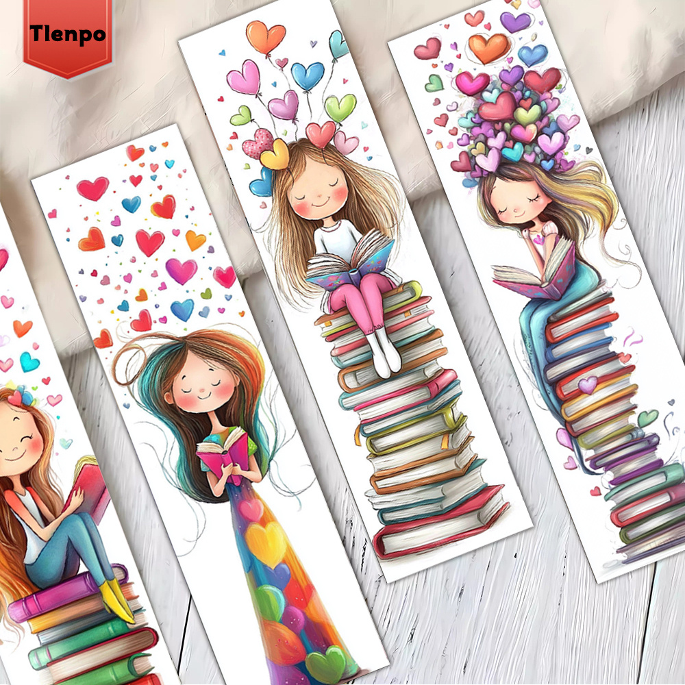 TEMU 32pcs Of Heart-shaped Bookmarks, Calming Designs Showcasing A Bookish Girl - Ideal For Literature Enthusiasts, Fashionable Reading Tools, Gifts