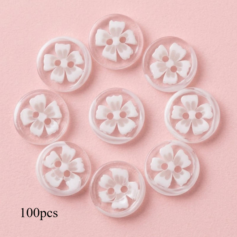 TEMU 100pcs 5-petal Flower Buttons White Transparent Resin Fasteners For Sewing Knitting Crafting Shirt Sweater Coat Scrapbooking Embellishments