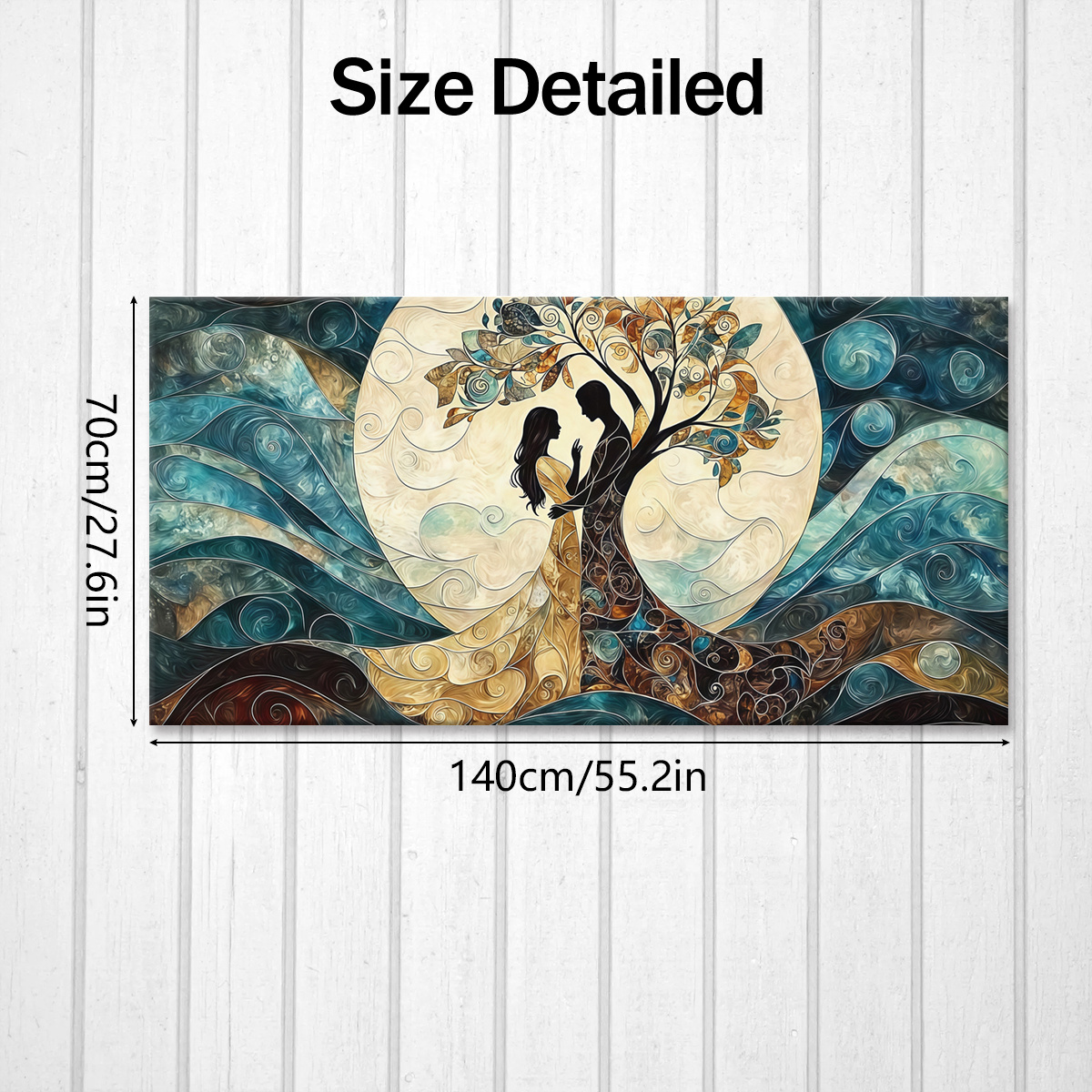 TEMU 2d Flat, [2d Flat] 1pc Wooden Framed Canvas, Abstract Couple Tree Of Life Painting, Art For Home Decoration, Pattern Wall Art Decor, For Living