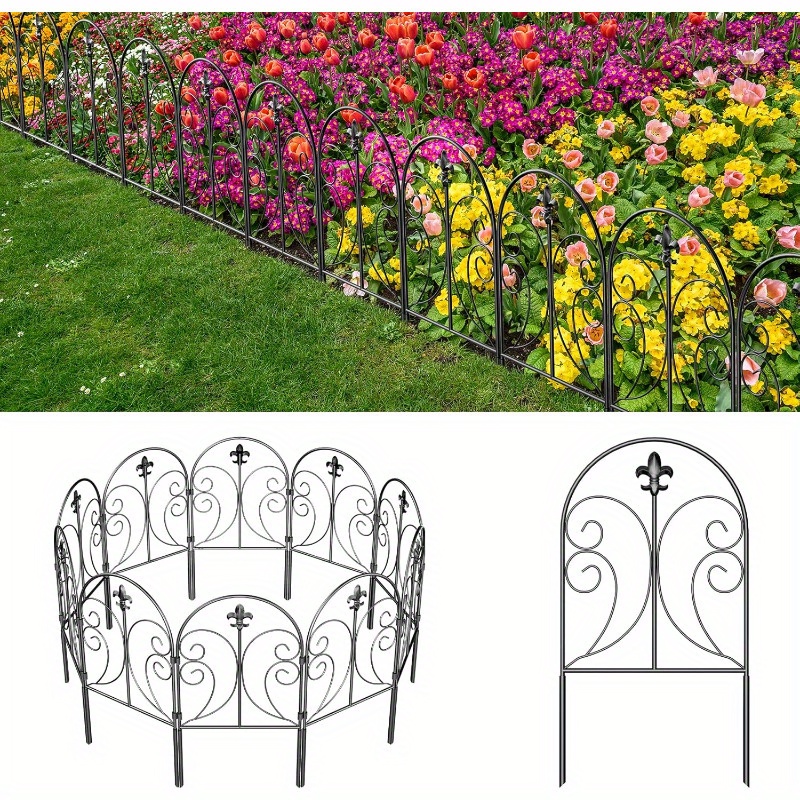 TEMU Arched Garden Animal Barrier Fence, 10 Packs, 24-inch (h) X 10-foot (l) Animal Barrier Fence, Yard Anti-rust Metal Fence, Dog And Rabbit Line