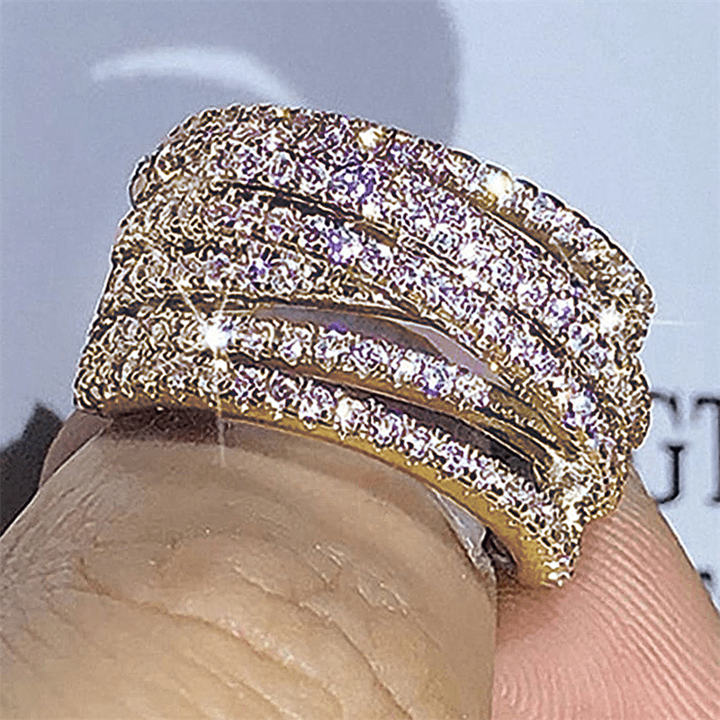 Fashion Multi-Layered Interwoven Lines Wide Ring, Zirconia Inlay